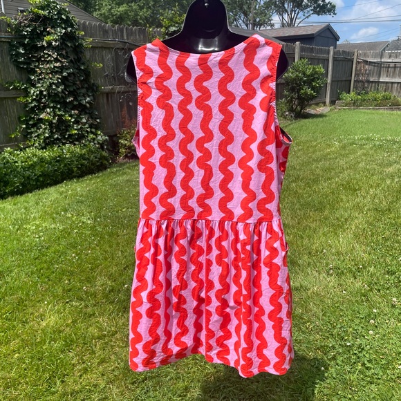 Nooworks Big Pocket dress size 2X red pink squiggle artsy cotton made in CA - Picture 4 of 10